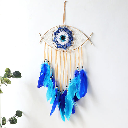 Devil's Eye Weave Feather Wind Chime Pendant