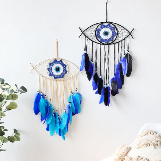 Devil's Eye Weave Feather Wind Chime Pendant