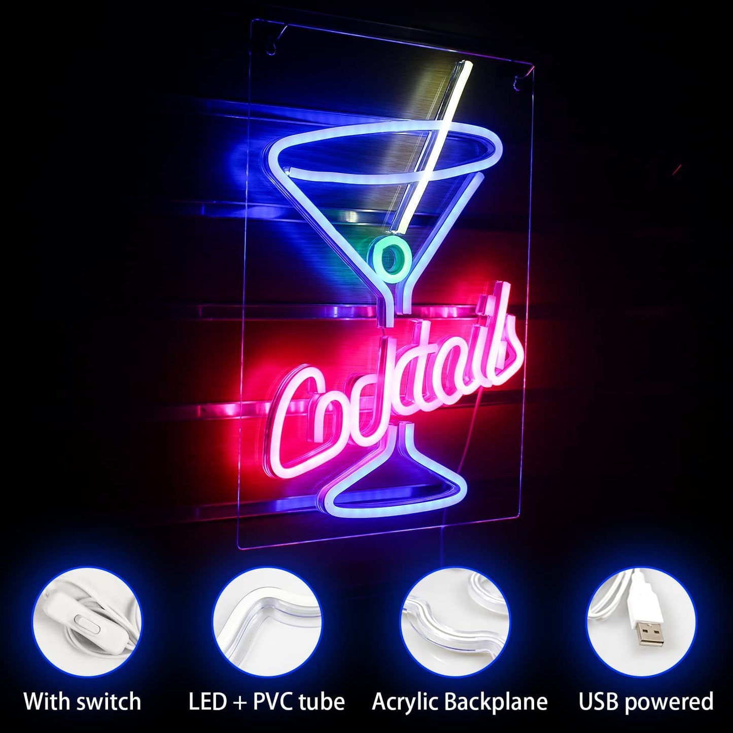 PVC LED Cocktails Neon Bar Decoration