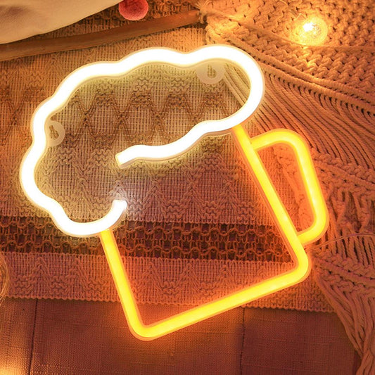 Beer Shaped Neon Led Light Cheers Design Hanging Decor Night Light For Bar Restaurant