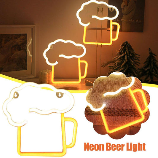 Beer Shaped Neon Led Light Cheers Design Hanging Decor Night Light For Bar Restaurant