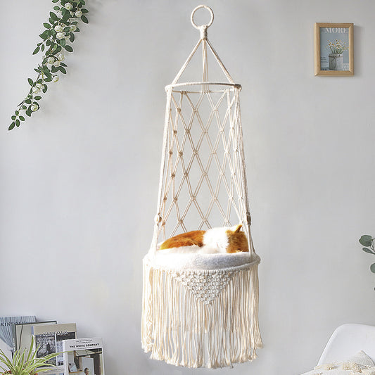 Simple White Weave Tassels Basket Swing