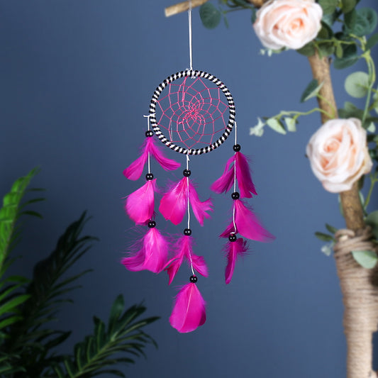 Pink Feather Weave Dream Catcher Decoration