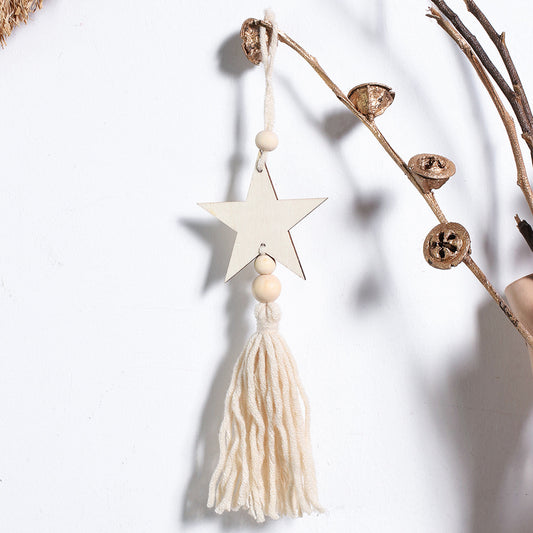 Wooden Star Moon Tassels Pendant Wall Decoration