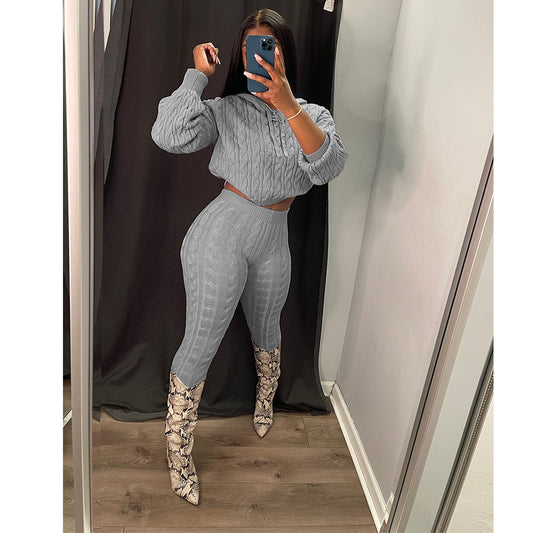 Women Solid Sweater Matching 2 Piece Trouser Sets