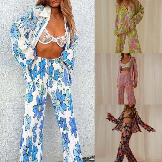 Summer Casual Printing Long-sleeved 2 Piece Trouser Sets