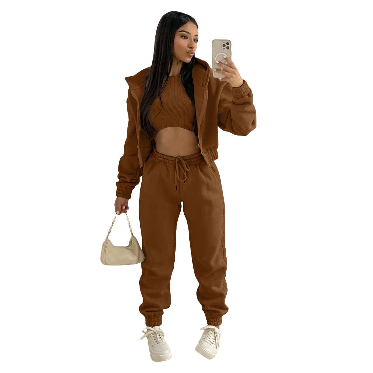 Jogger Hoodie Tank Women 3 Piece Pant Sets