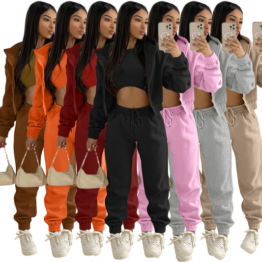 Jogger Hoodie Tank Women 3 Piece Pant Sets