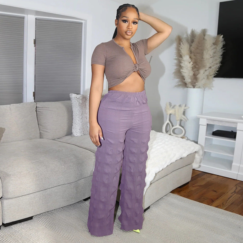 Trendy Purple Flare  Elastic Waist Pants