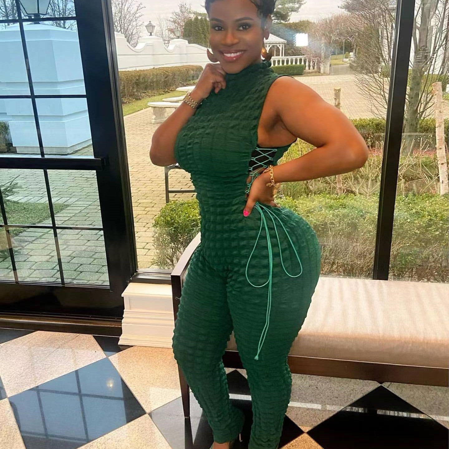 Blackish Green Cut Out Sleeveless Jumpsuits