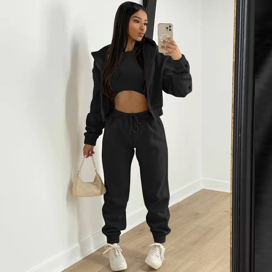 Jogger Hoodie Tank Women 3 Piece Pant Sets