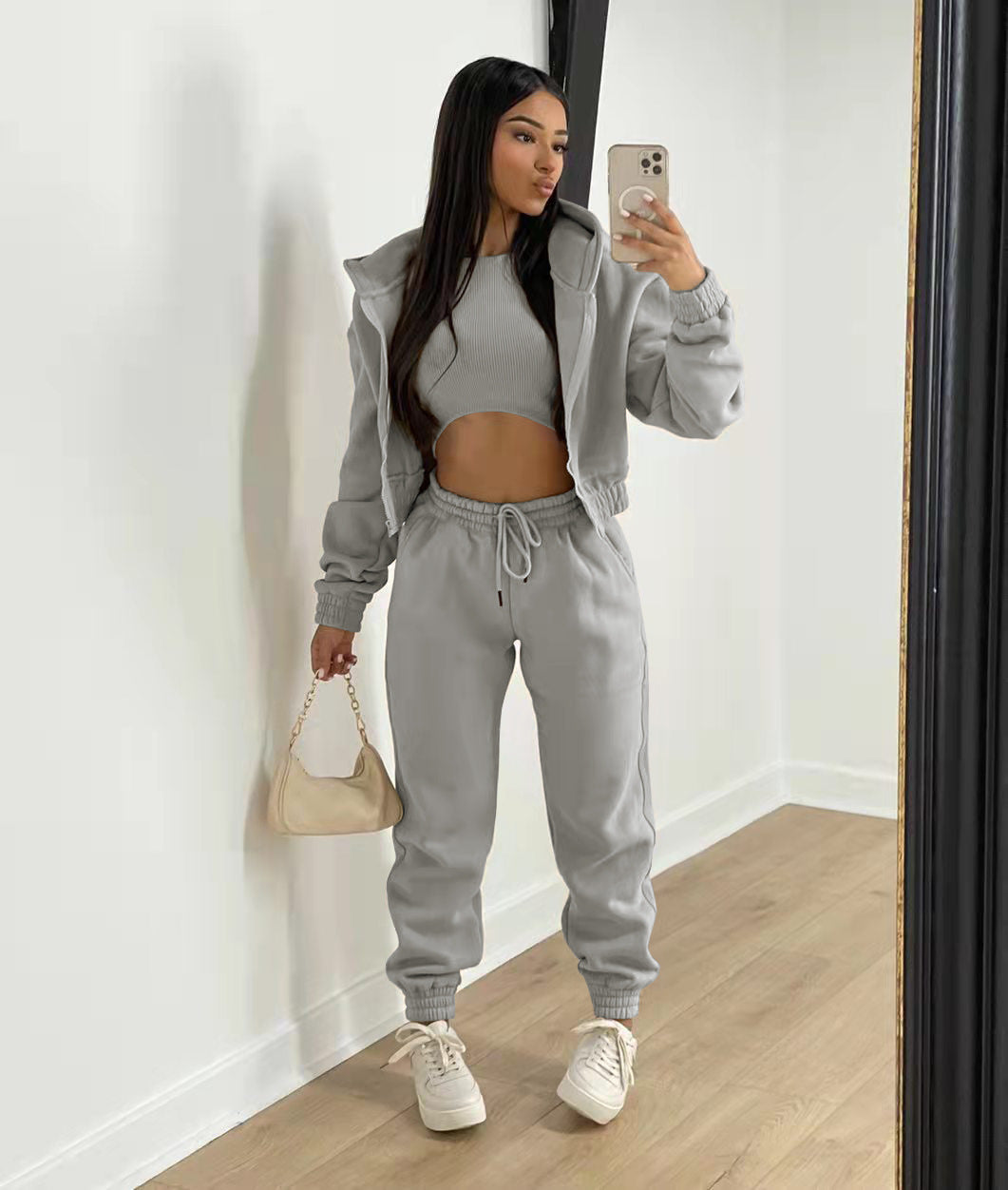 Jogger Hoodie Tank Women 3 Piece Pant Sets