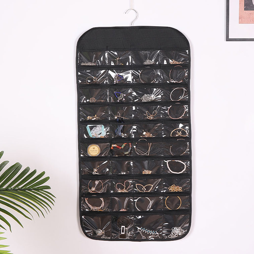 48/80Grids Hanging Jewelry Organizer Storage with Pocket Double Sided Transparent Necklace Bracelet Earring Jewelry Display Organizer